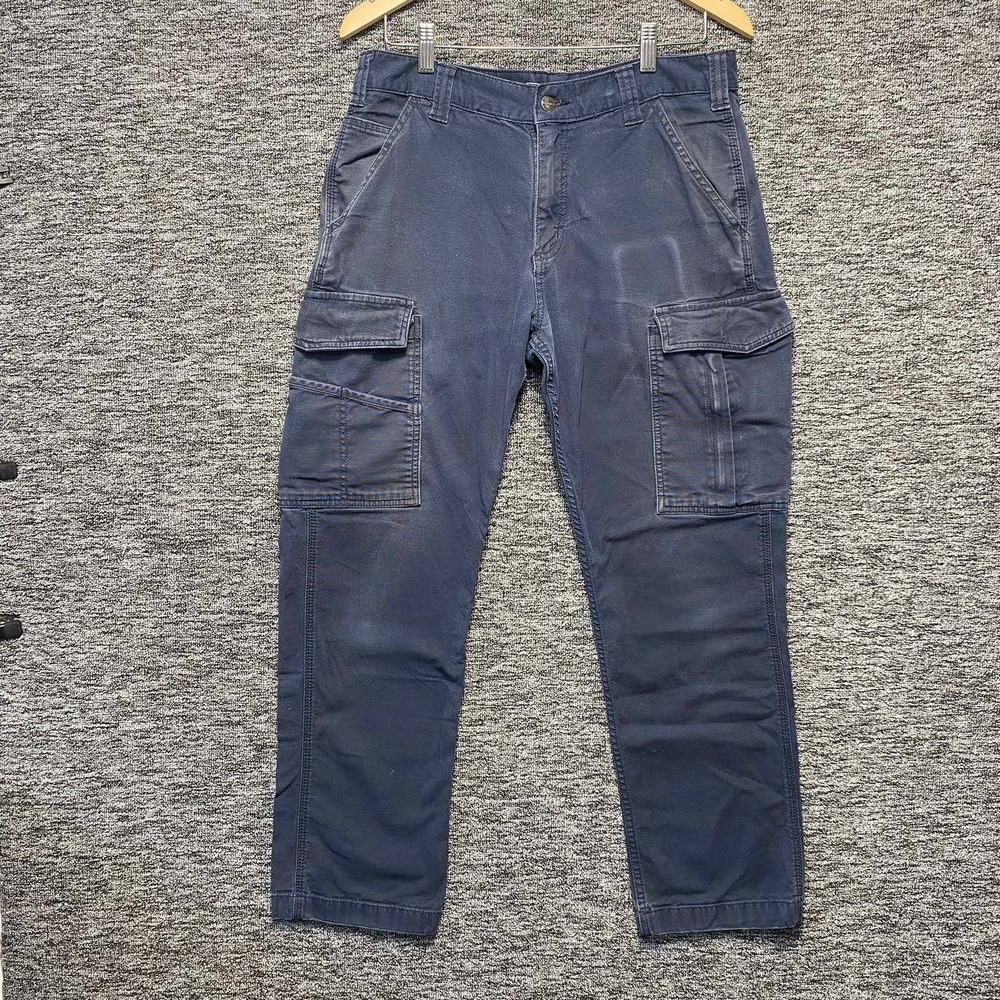 Carhartt Cargo Pants Mens 33x30 Blue Rugged Flex Relaxed Fit Canvas Work BN3574m